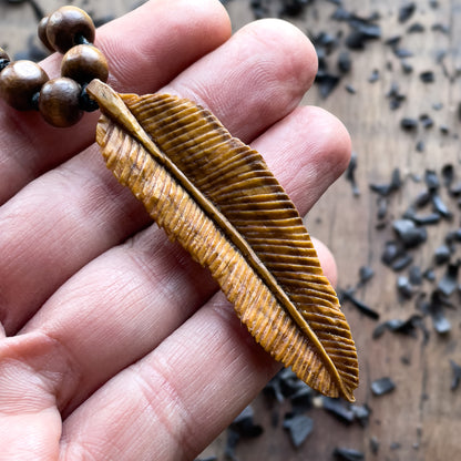 Feather Olive Wood Pendant