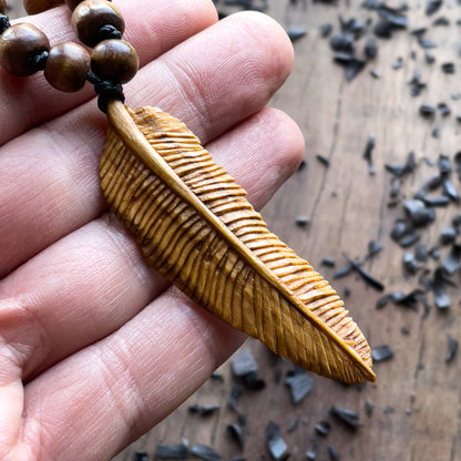 Feather Olive Wood Pendant