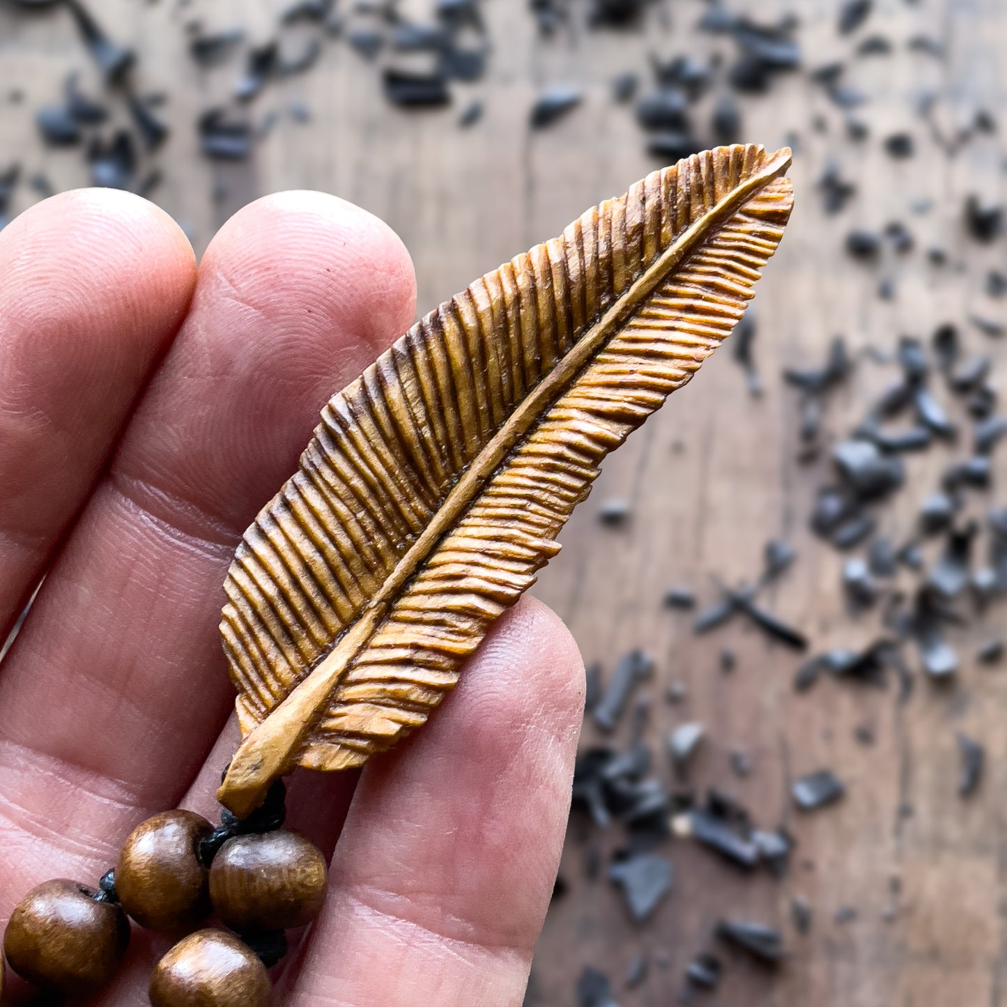 Feather Olive Wood Pendant