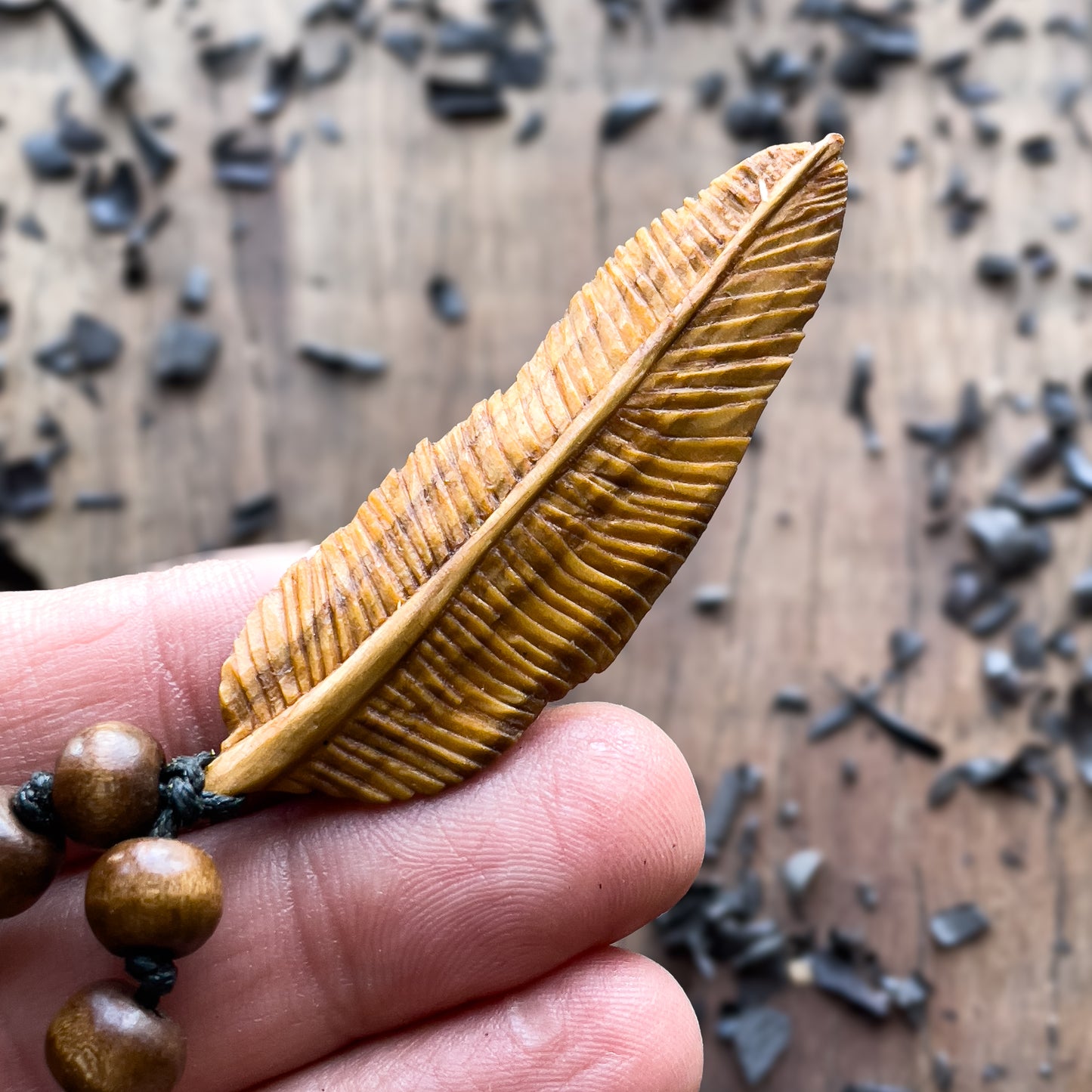 Feather Olive Wood Pendant