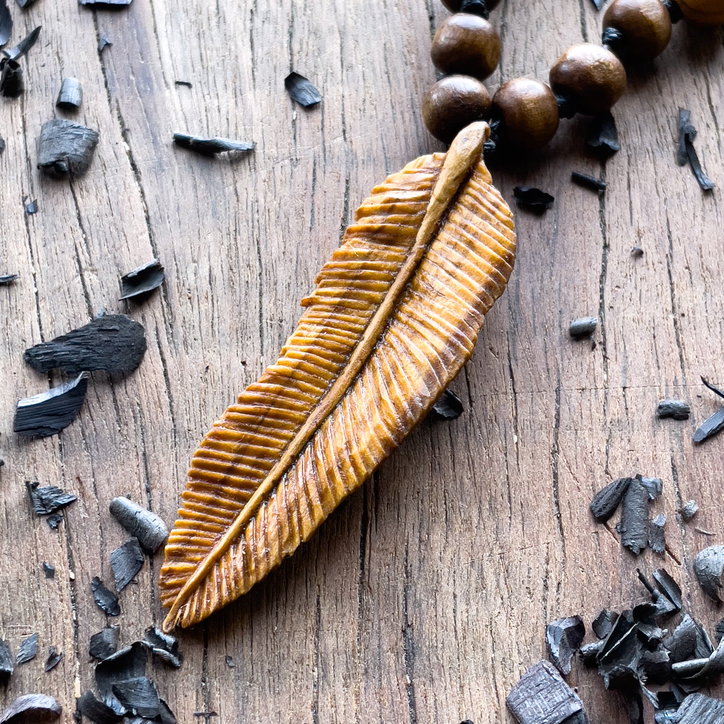 Feather Olive Wood Pendant