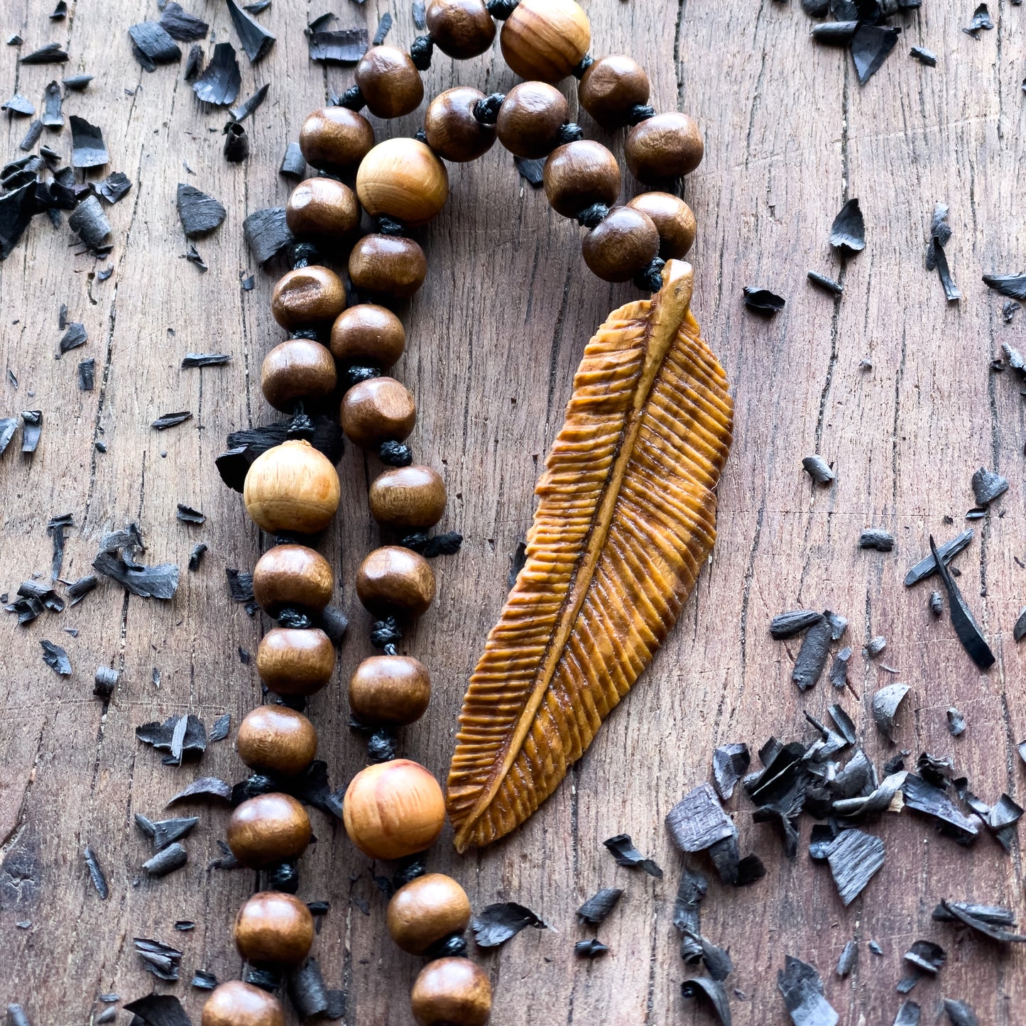 Feather Olive Wood Pendant
