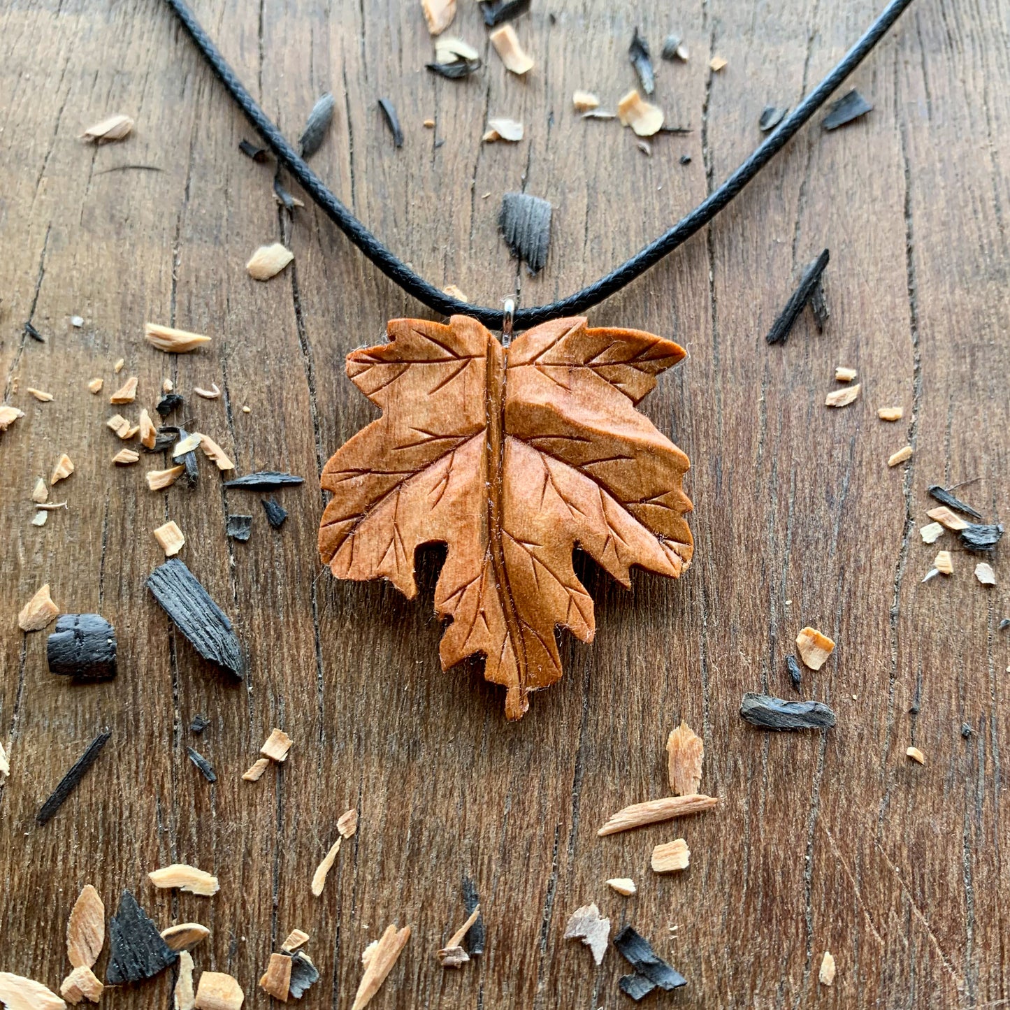 Maple Leaf Cherry Wood Pendant