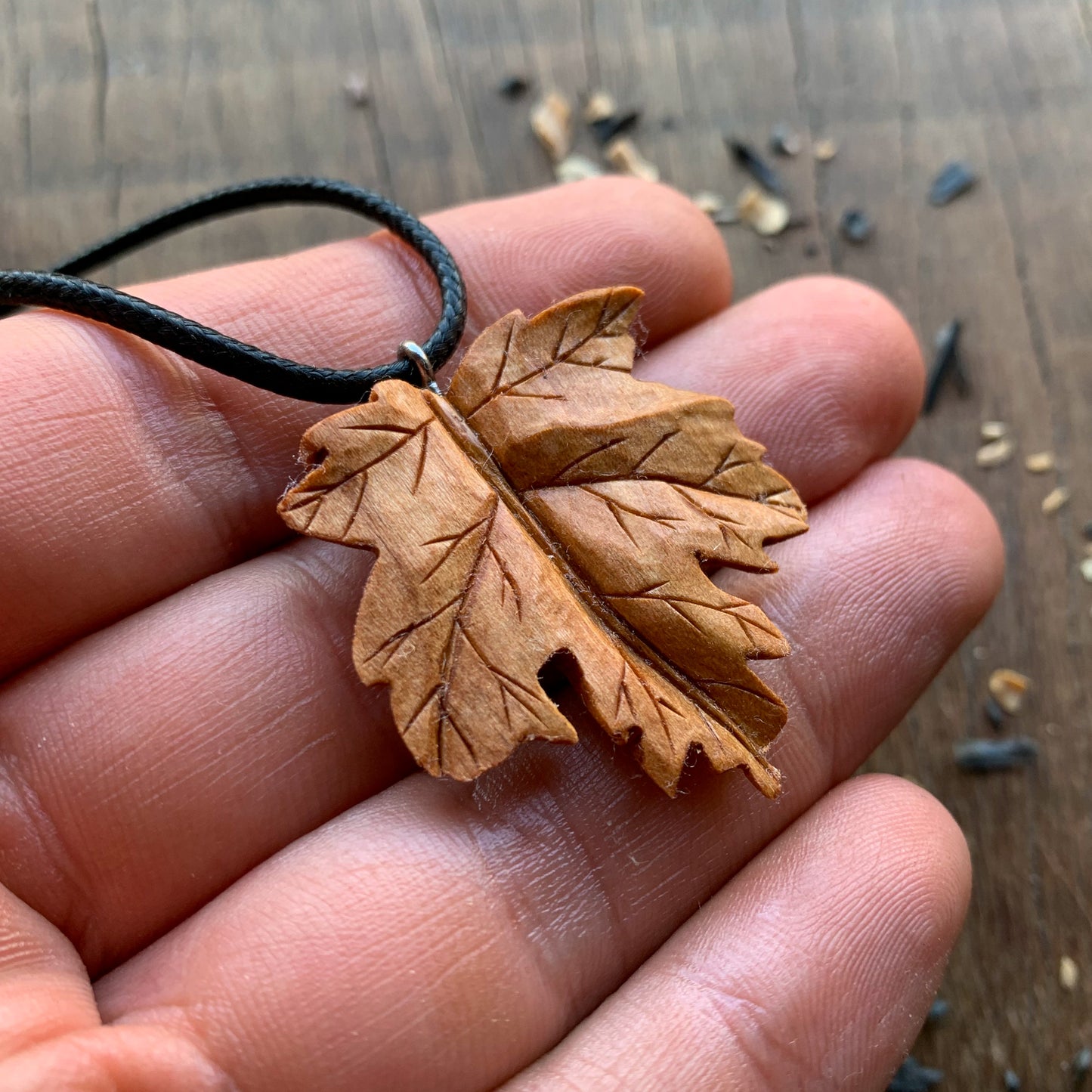 Maple Leaf Cherry Wood Pendant