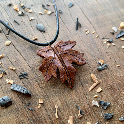 Maple’s Leaf Red Mahogany Wood Pendant