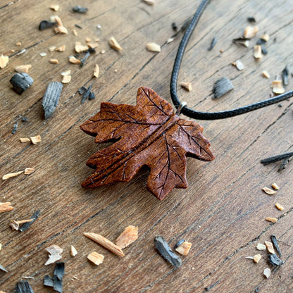 Maple’s Leaf Red Mahogany Wood Pendant