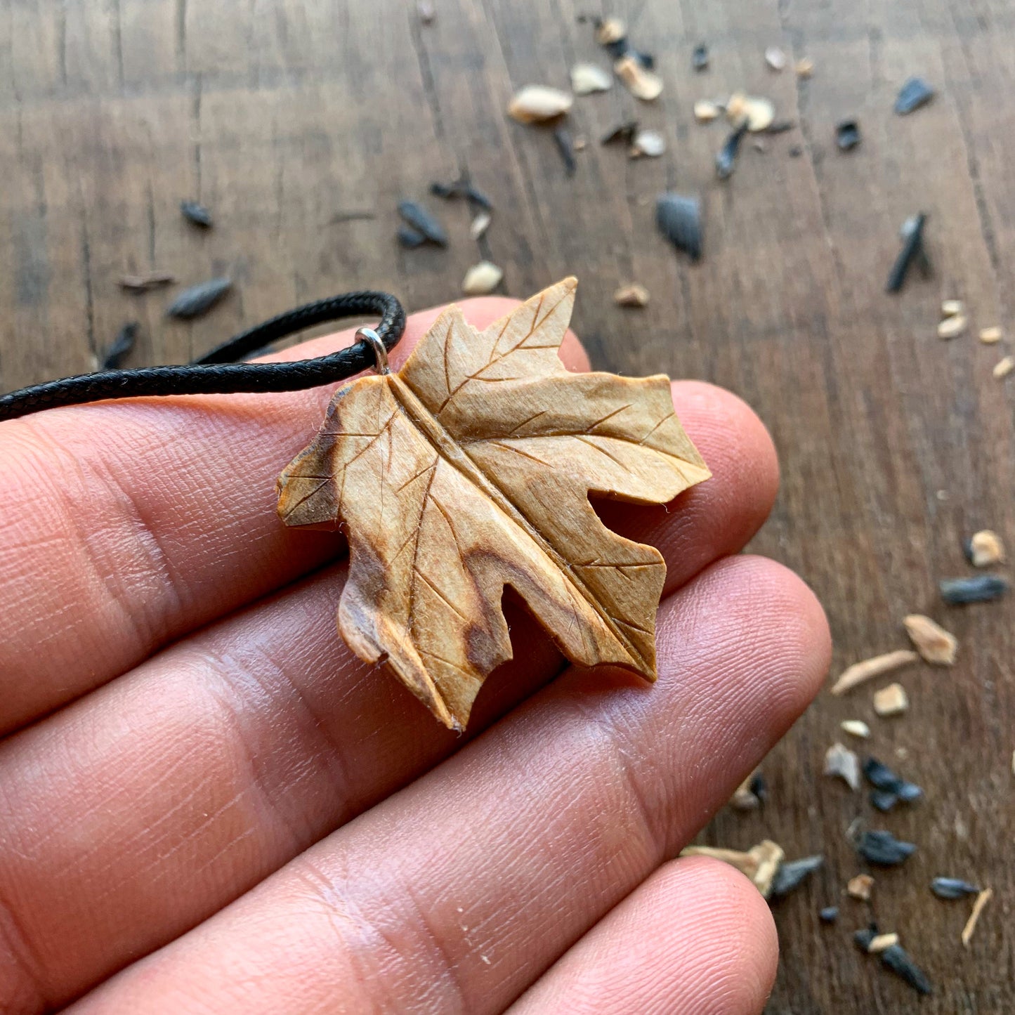 Maple Leaf Olive Wood Pendant