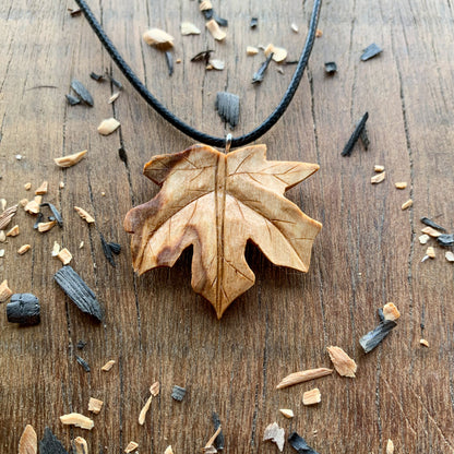 Maple Leaf Olive Wood Pendant