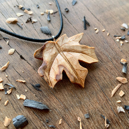 Maple Leaf Olive Wood Pendant