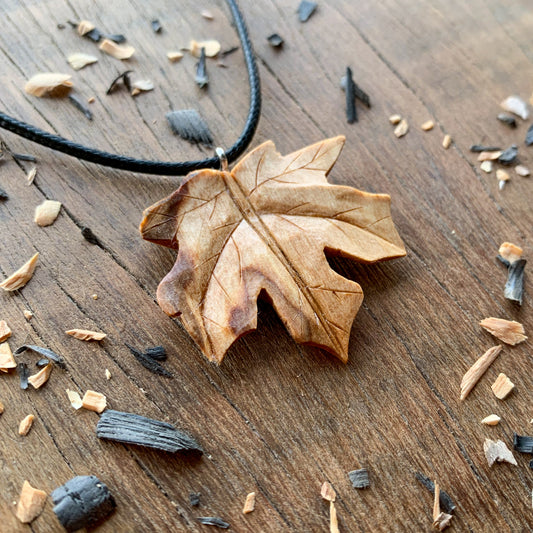 Maple Leaf Olive Wood Pendant