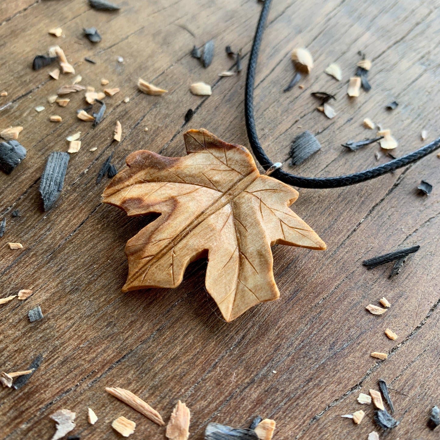 Maple Leaf Olive Wood Pendant