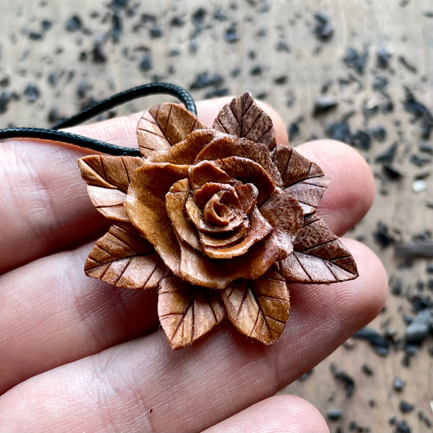 Rose Pendant in Apple Wood