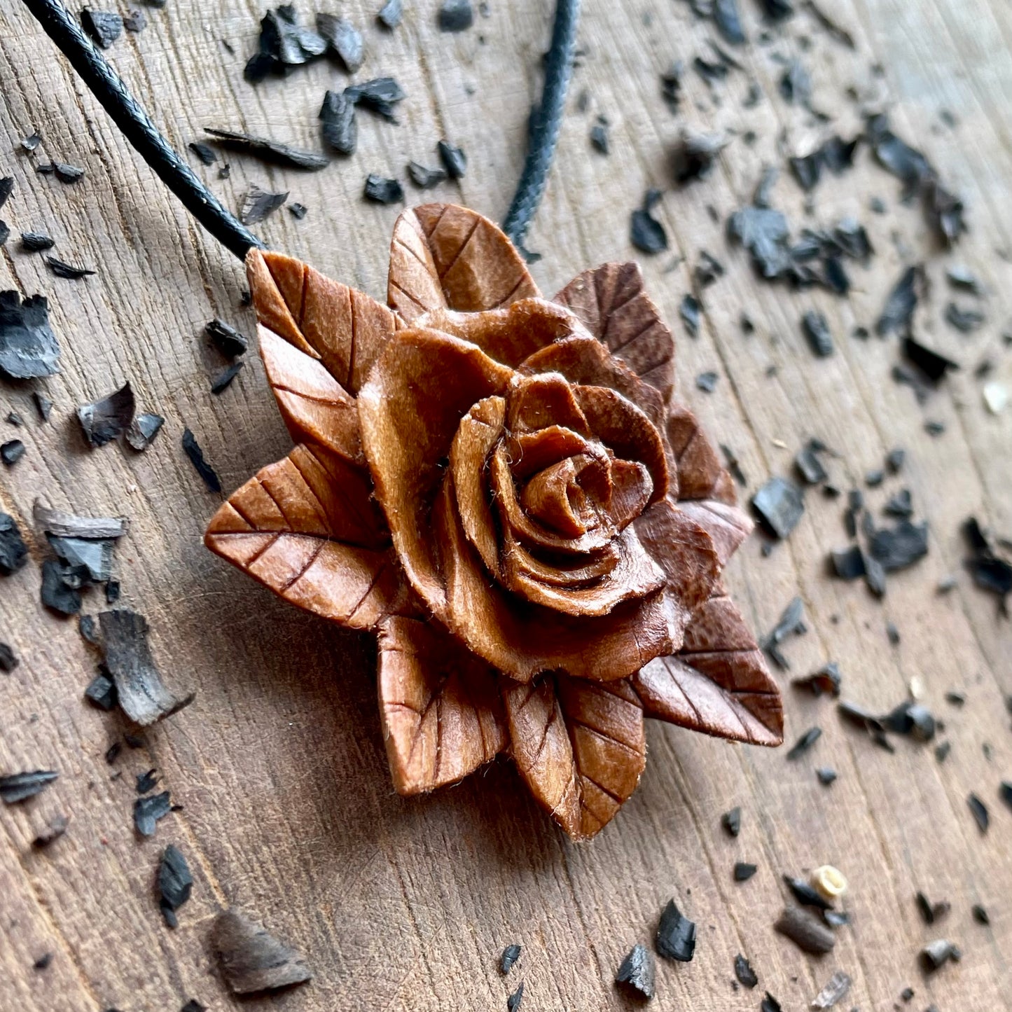 Rose Pendant in Apple Wood