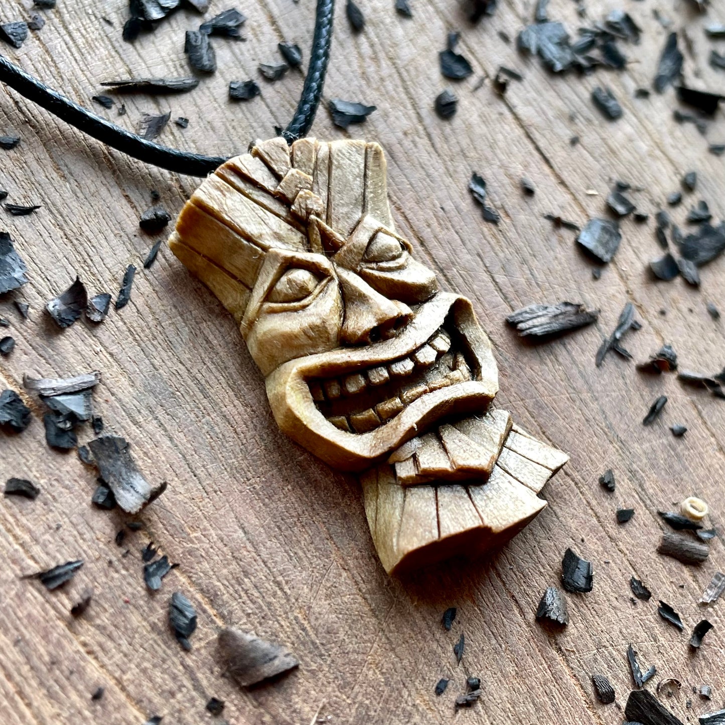 Tiki Mask Italian Walnut Wood Pendant