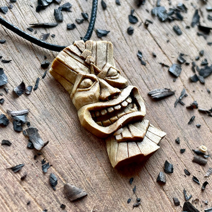 Tiki Mask Italian Walnut Wood Pendant