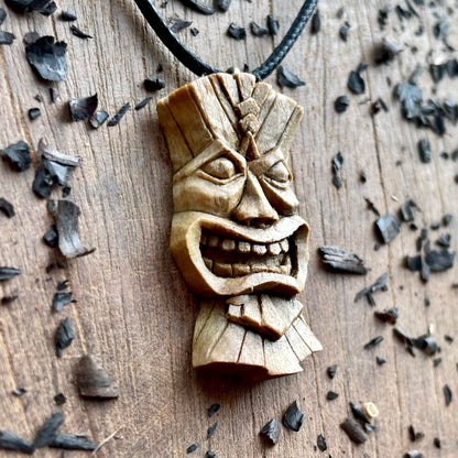 Tiki Mask Italian Walnut Wood Pendant