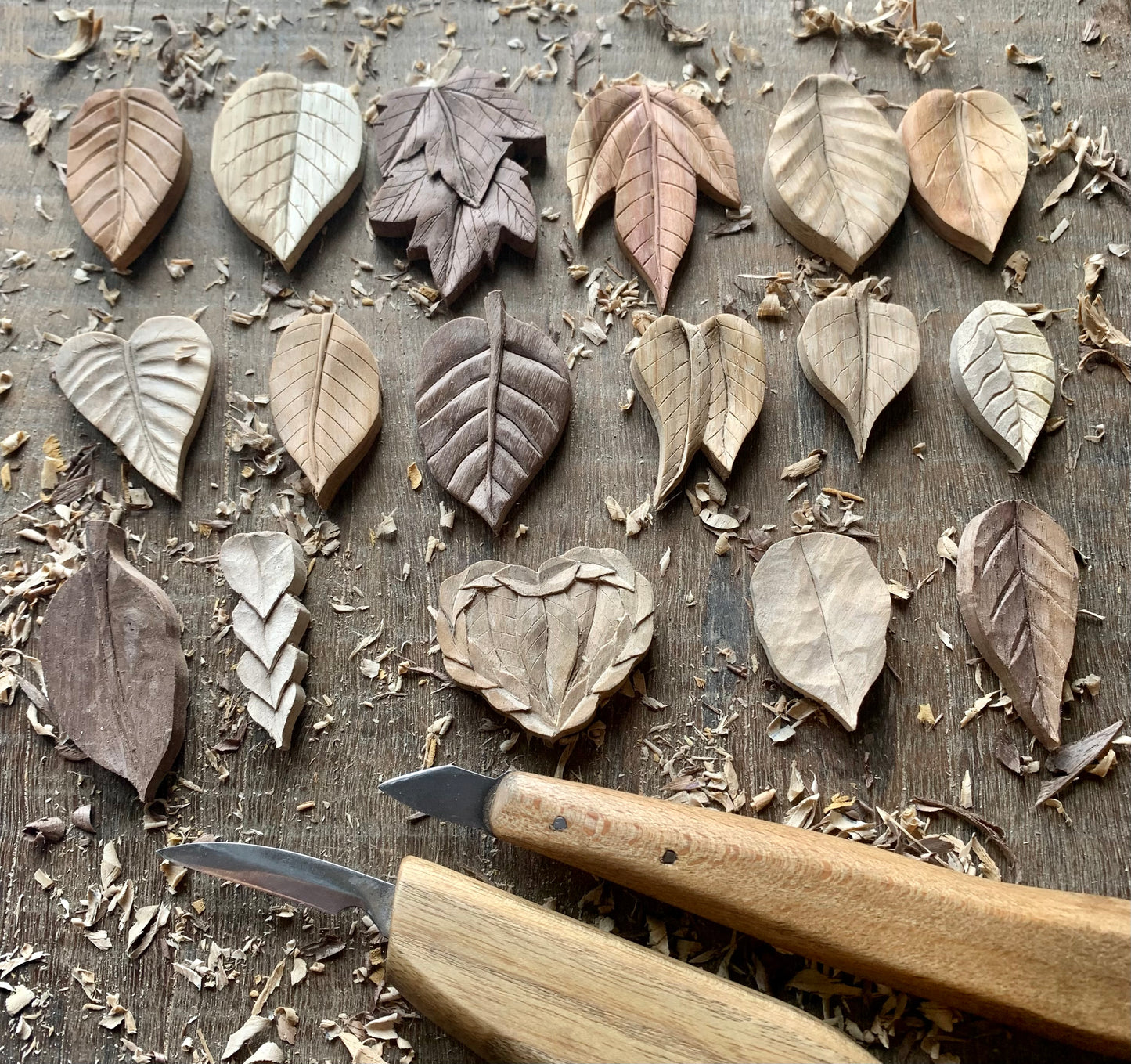 Heart Leaves Walnut Wood Pendant