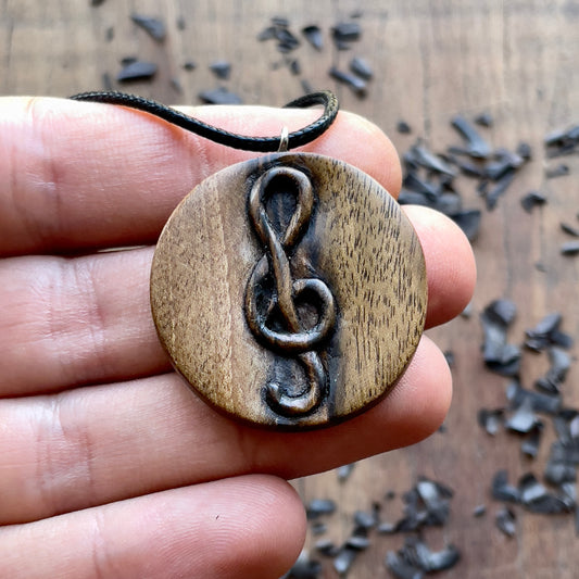 Violin Key Walnut Wood Pendant