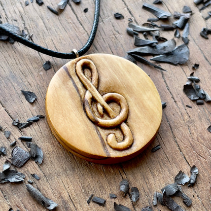 Violin Key Walnut Wood Pendant