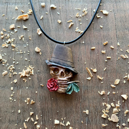 Skull With Rose Pendant