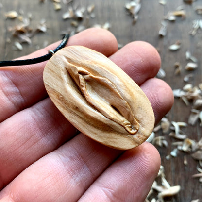 Vulva Olive Wood Pendant