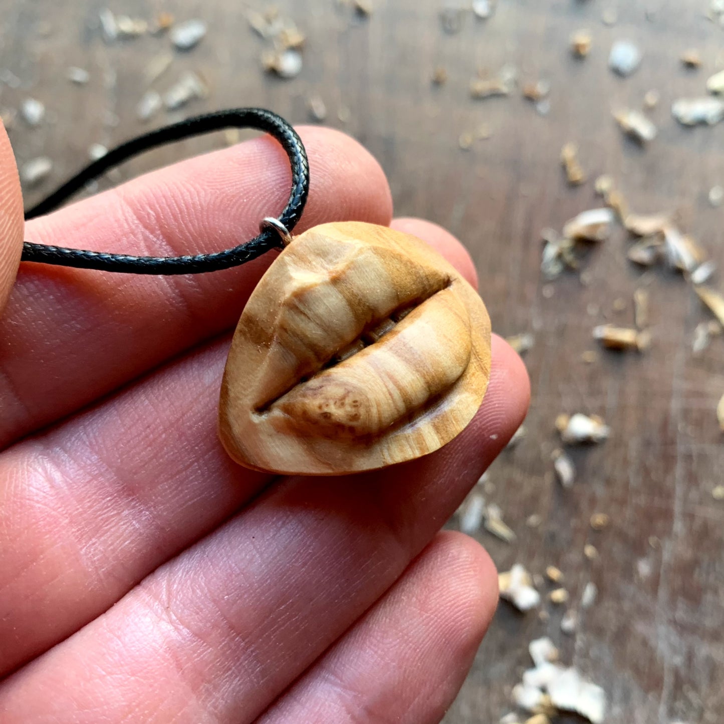 Sensual Lips Olive Wood Pendant