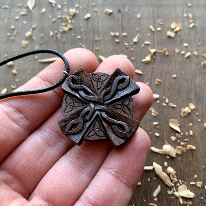 Celtic Cross Triquetra Walnut Wood Pendant