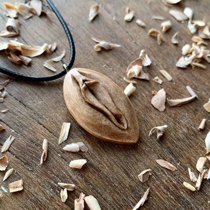 Vulva Italian Walnut Wood Pendant