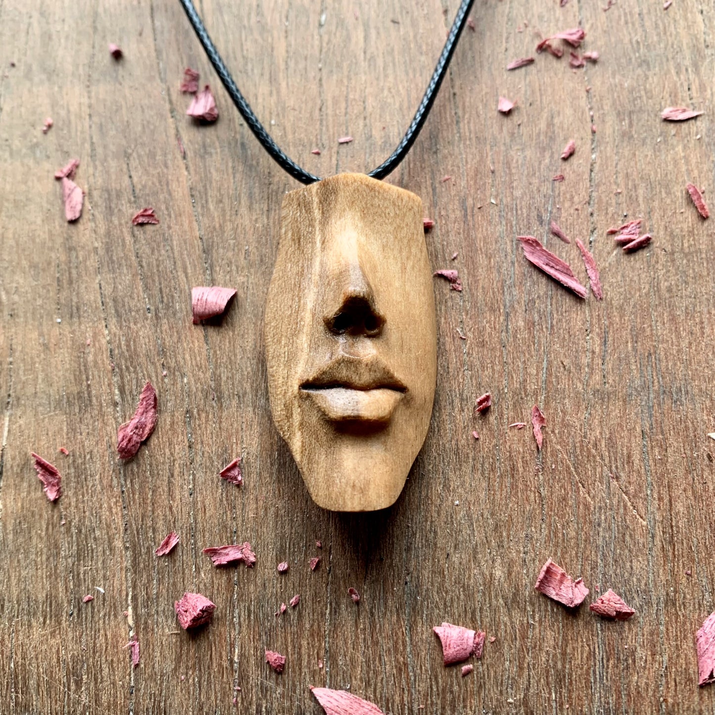 Nose And Lips Walnut Wood Pendant