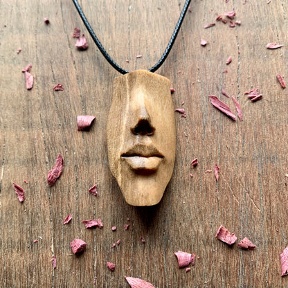 Nose And Lips Walnut Wood Pendant