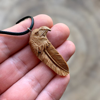 Eagle’s Head Feather Walnut Wood Pendant