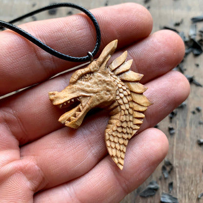 Dragon’s Head Olive Wood Pendant