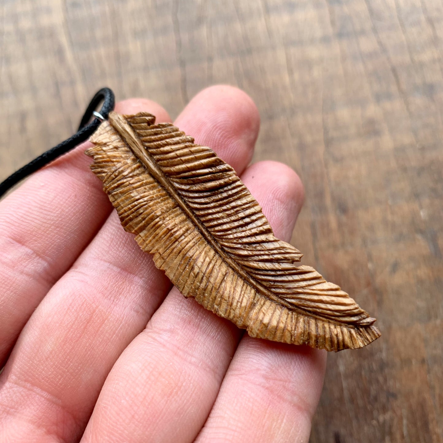 Feather Oak Wood Pendant