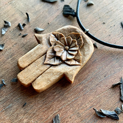 Hamsa With Flower And Leaves Pendant