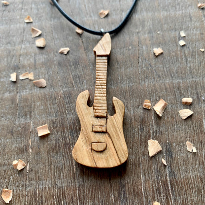 Electric Guitar Oak Wood Pendant