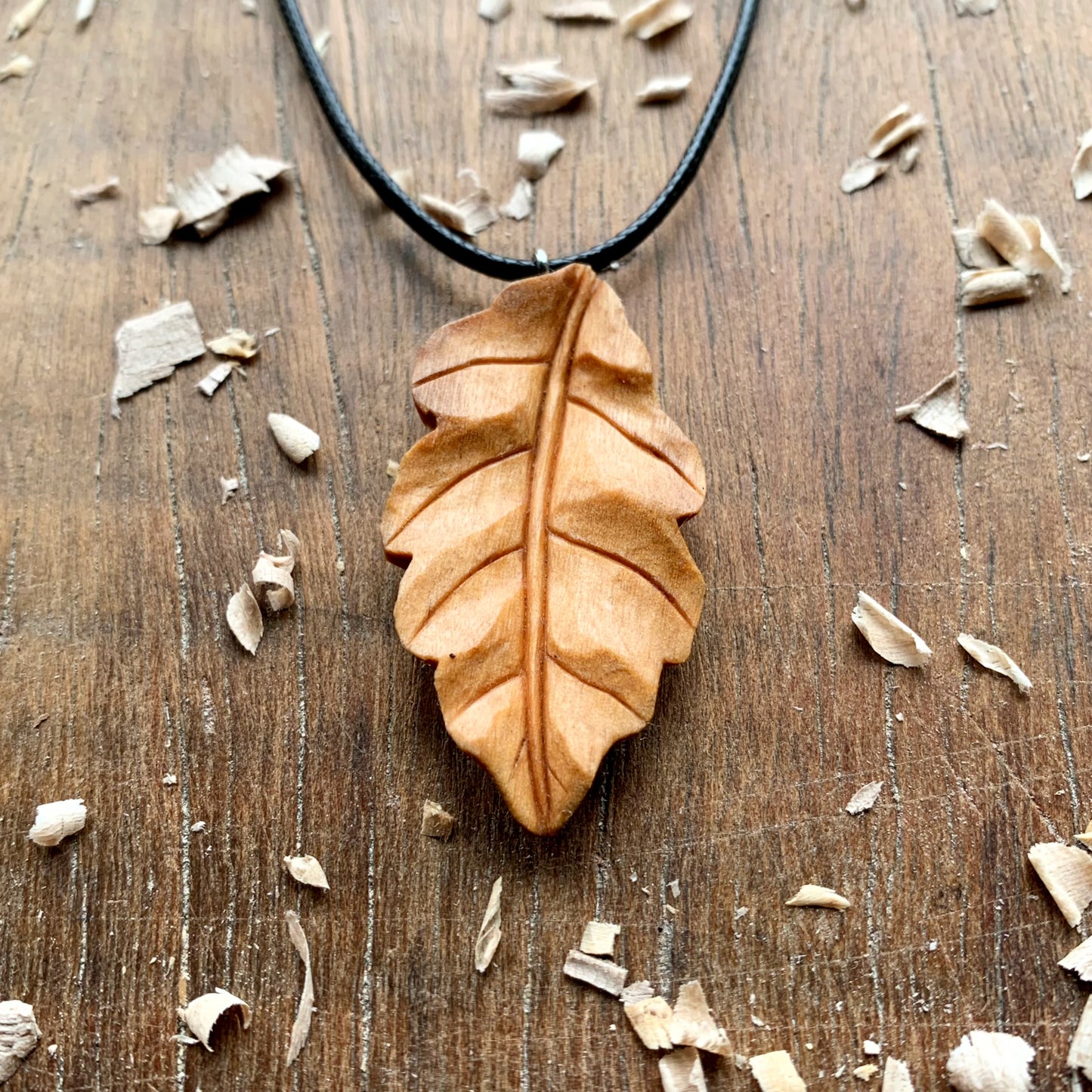 Oak Leaf Olive Wood Pendant