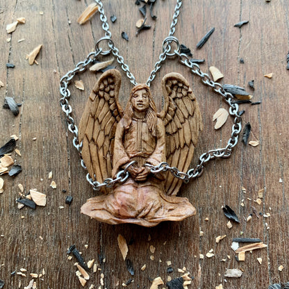 Angel In Chains Walnut Wood Pendant