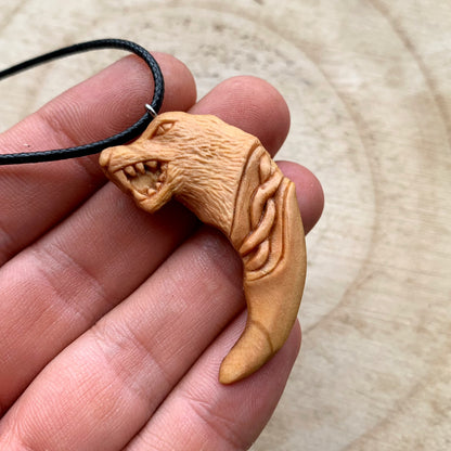 Fenrir Wolf Head Claw Pendant