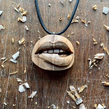 Biting Lips Walnut Wood Pendant