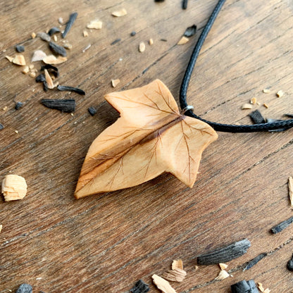 Ivy Leaf Walnut and Olive Wood Pendant