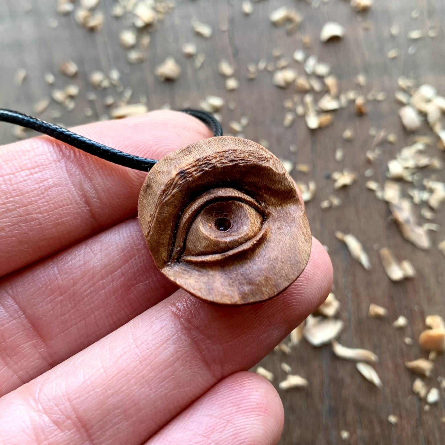 Realistic Eye Plum Wood Pendant