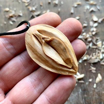 Vulva Olive Wood Pendant