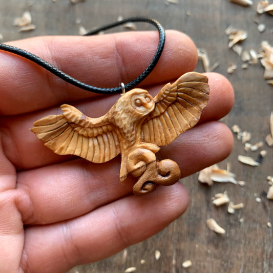 Celtic Flying Barn Owl Triskelion Pendant