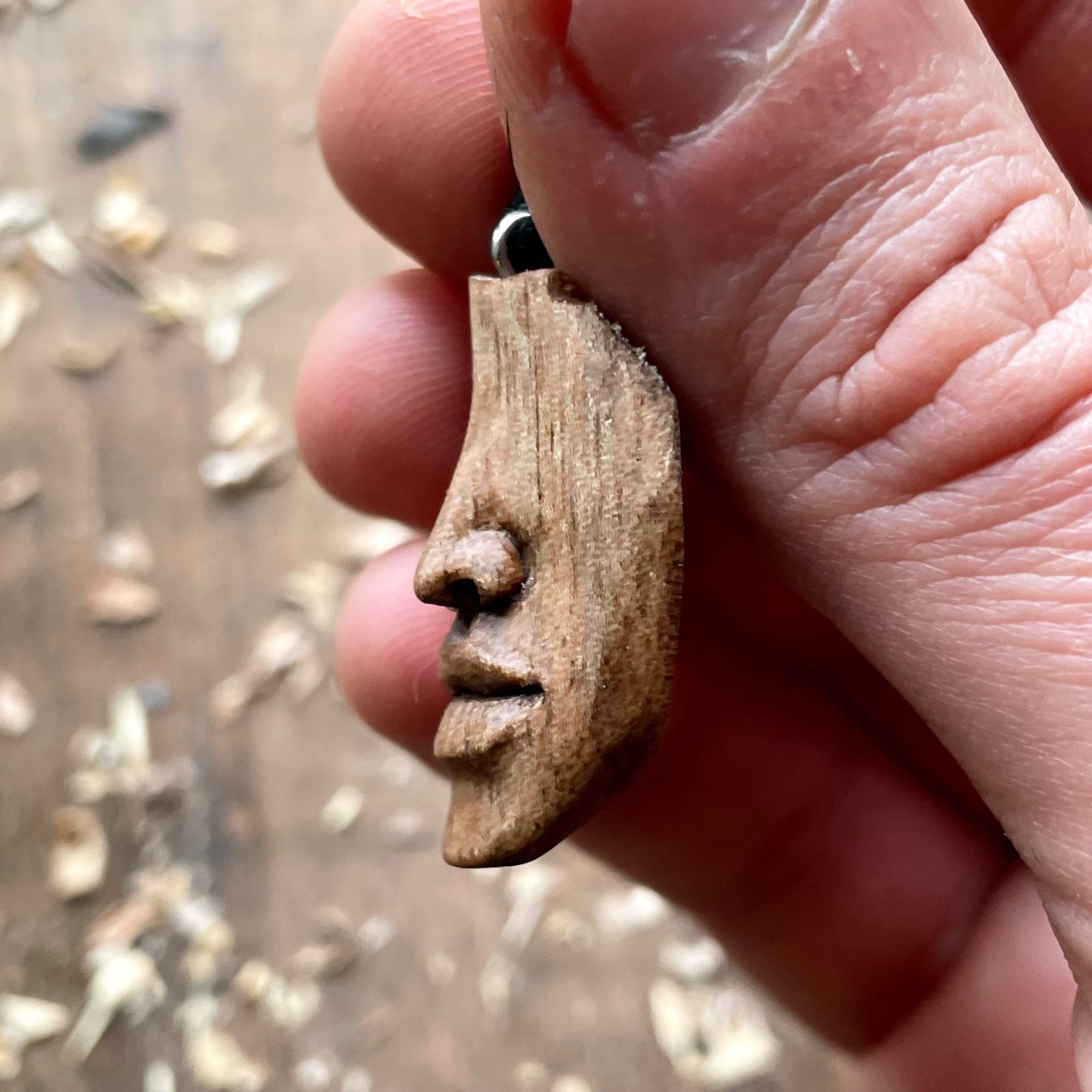 Nose and Lips Walnut Wood Pendant