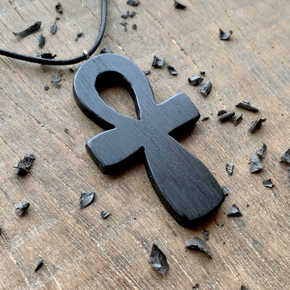 Ankh Cross Bog Oak Wood Pendant