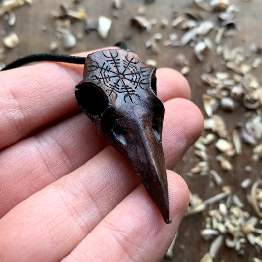 Raven’s Skull “Helm of Awe” Wood Pendant