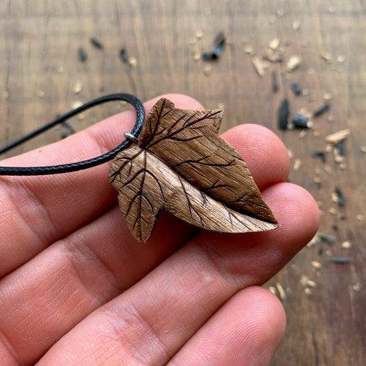 Ivy Leaf Walnut and Olive Wood Pendant