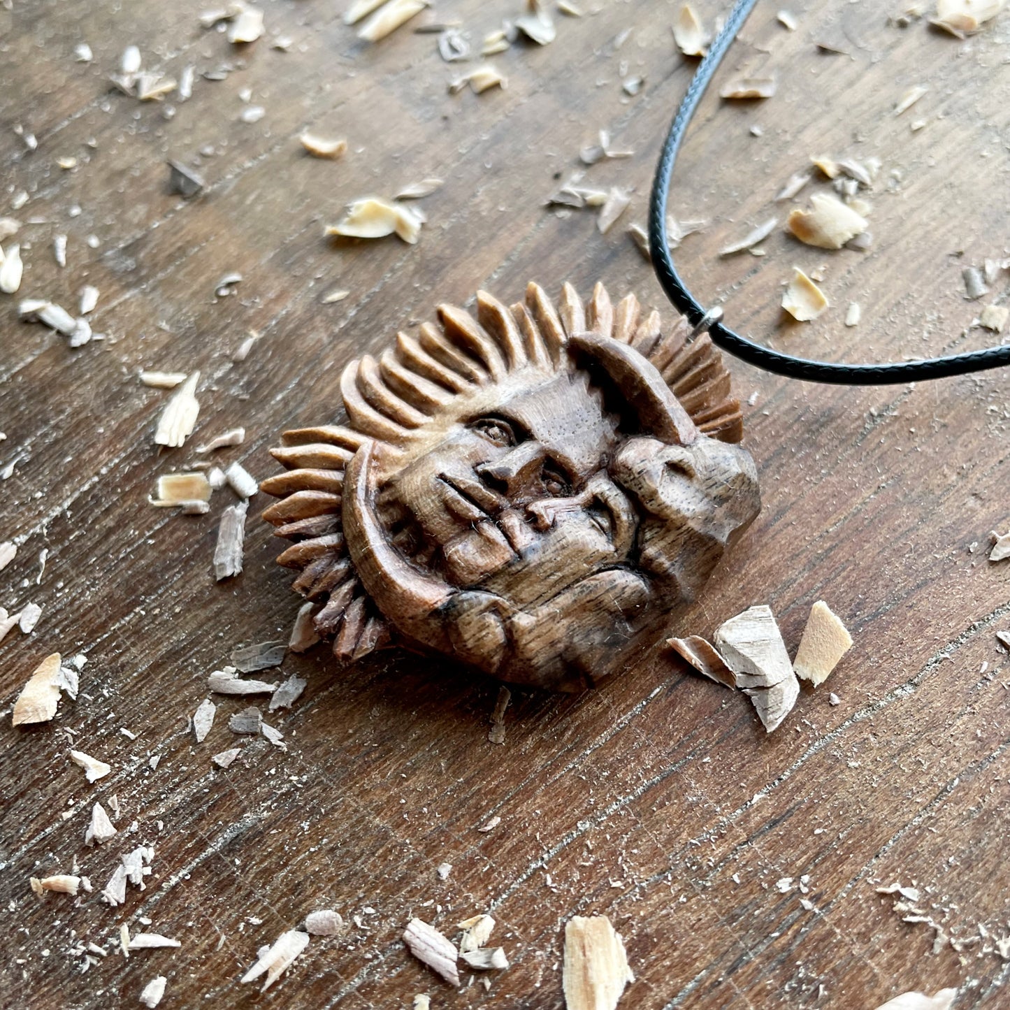 Sun And Moon Walnut Wood Pendant