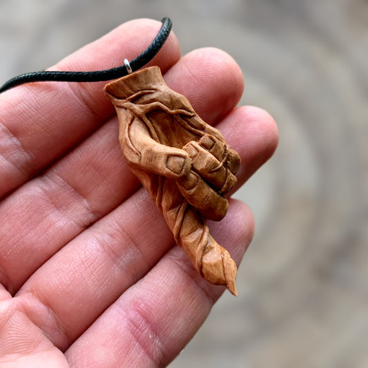 Hand With Branches Pear Wood Pendant