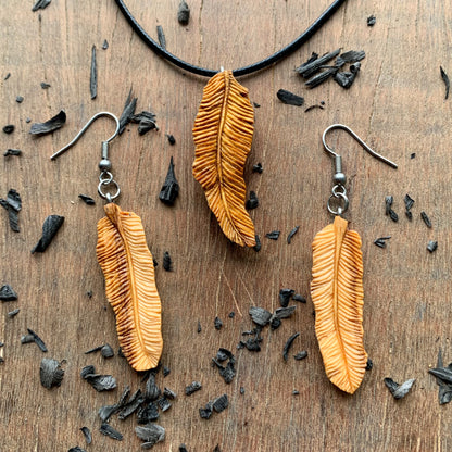 Set Of Feather Pendant And Earrings